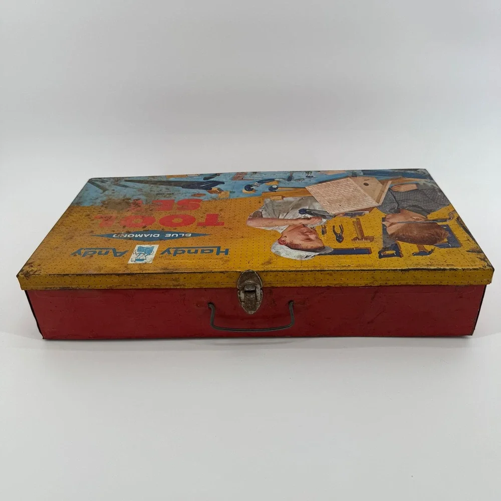 Vintage‎ Handy Andy Blue Diamond Toy Tin Tool Set W Real Tools 50's USA
